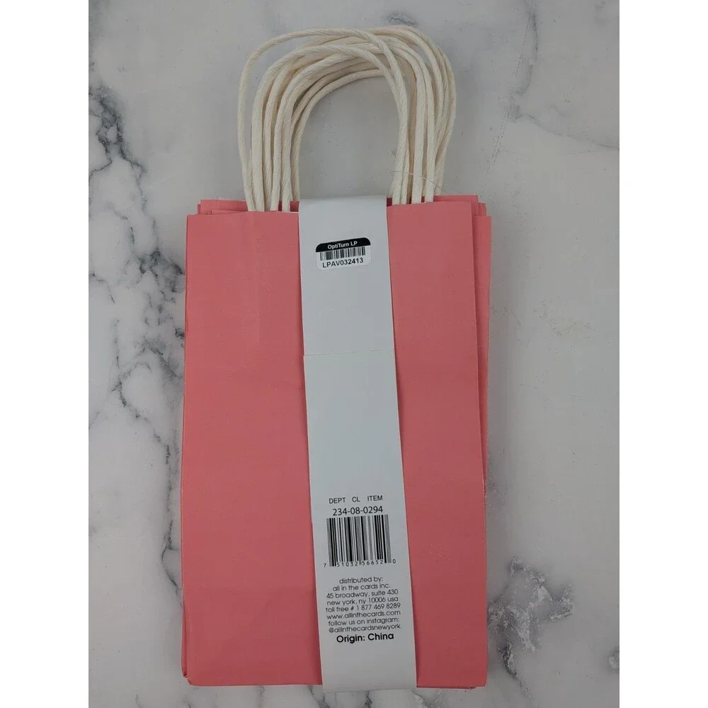 8 Pack Pink Paper Gift Craft Bags With White Twisted Handle 8.5